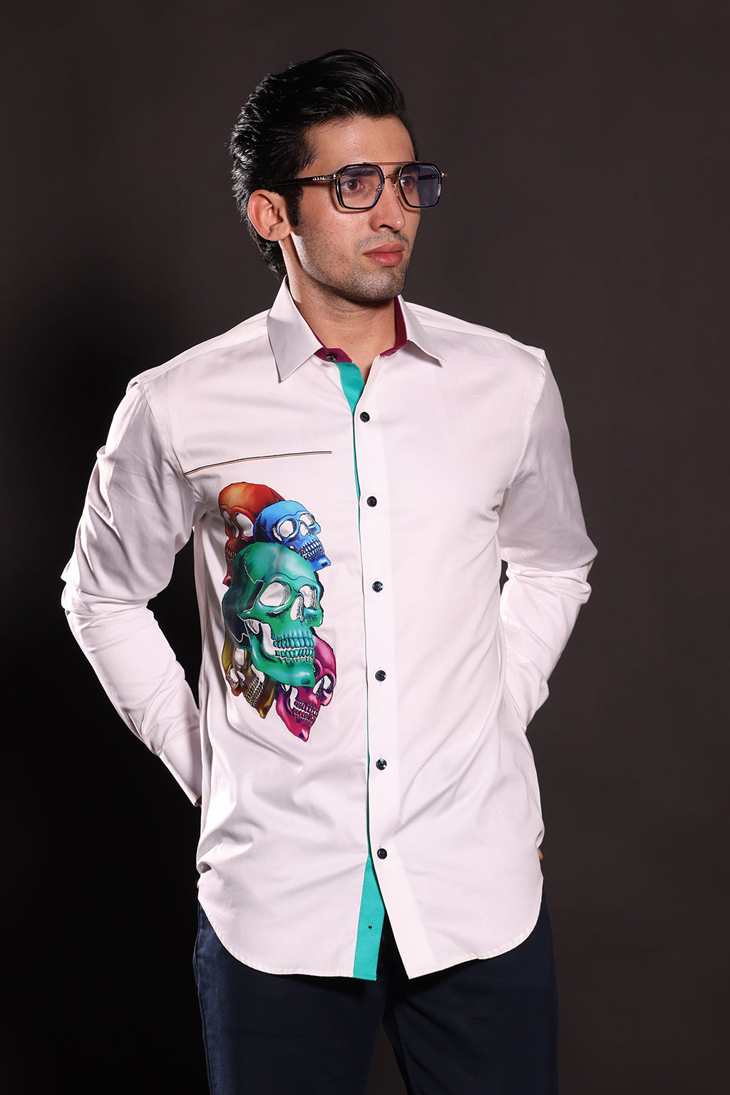 WHITE MULTICOLOURED SKULLS SHIRT