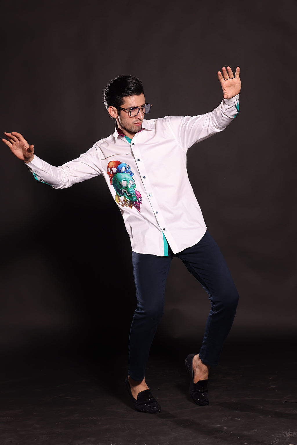 WHITE MULTICOLOURED SKULLS SHIRT