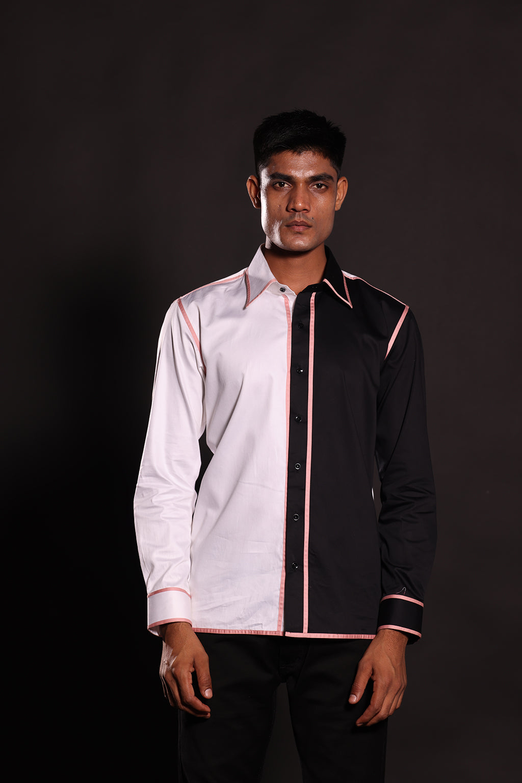 WHITE & BLACK COLOUR BLOCKING SHIRT