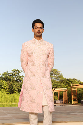 PINK FLOWER SHERWANI SET