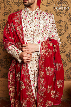 WHITE HEAVY EMBROIDERED SHERWANI SET