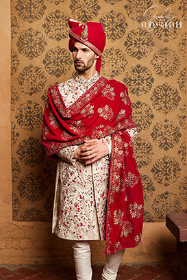 WHITE HEAVY EMBROIDERED SHERWANI SET