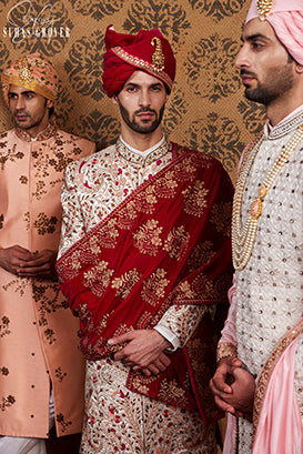 WHITE HEAVY EMBROIDERED SHERWANI SET