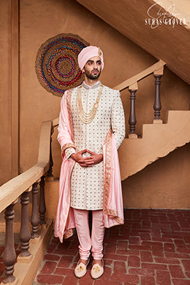 WHITE STONE SHERWANI SET