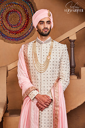 WHITE STONE SHERWANI SET