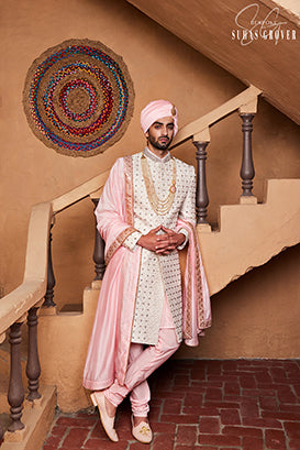 WHITE STONE SHERWANI SET