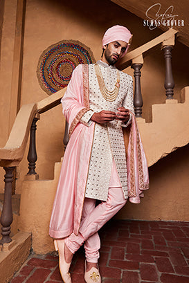 WHITE STONE SHERWANI SET