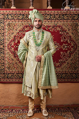 MINT GREEN JAQUARD SHERWANI SET