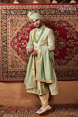 MINT GREEN JAQUARD SHERWANI SET