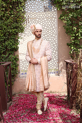 PEACHISH PINK SHERWANI SET