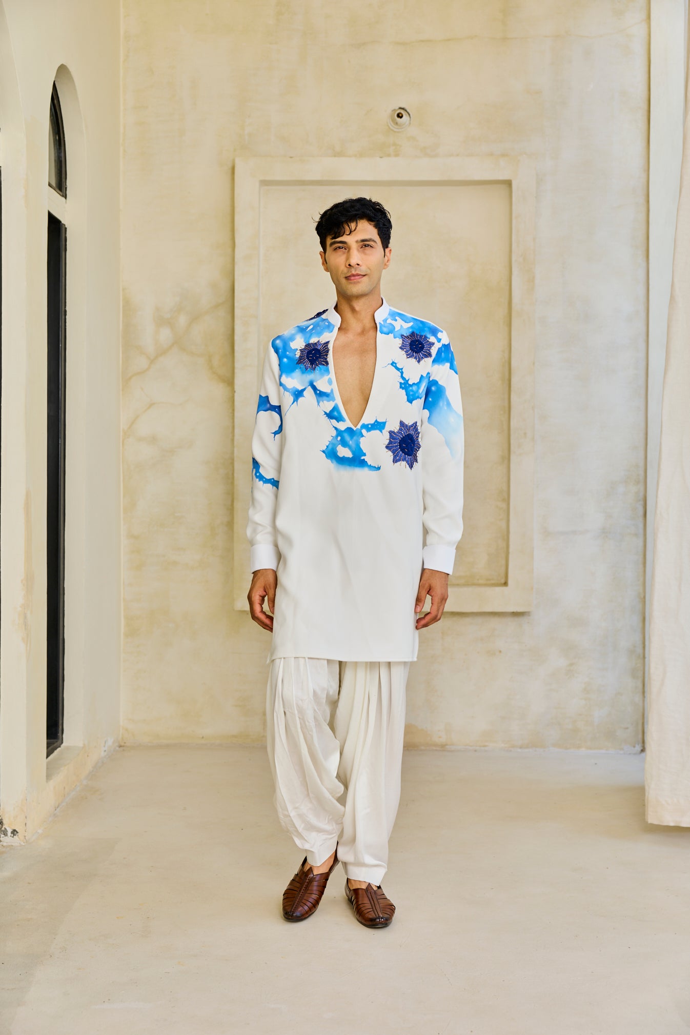 White blue coral kurta set
