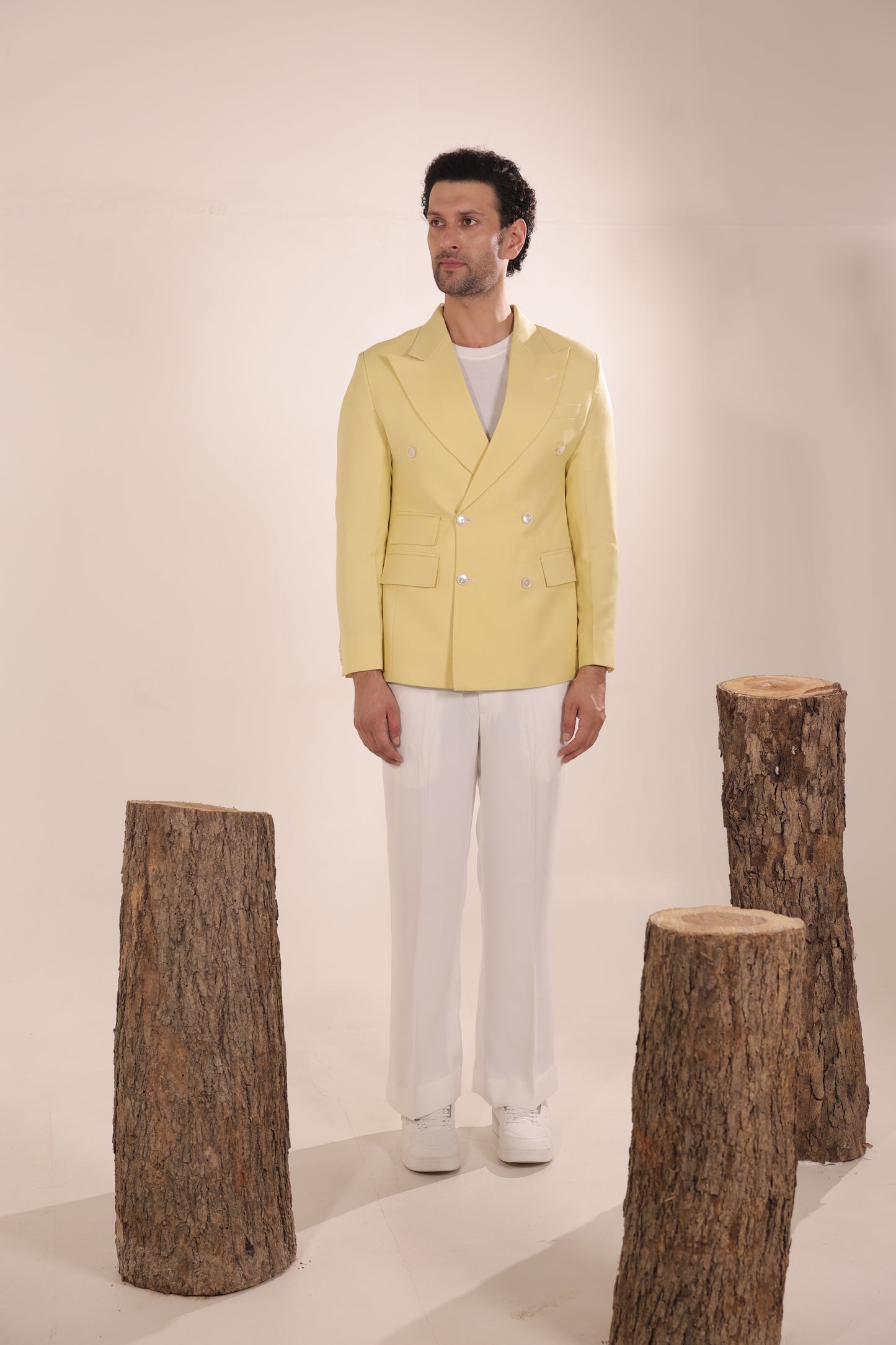 Pastel Lemon Double-Breasted Blazer