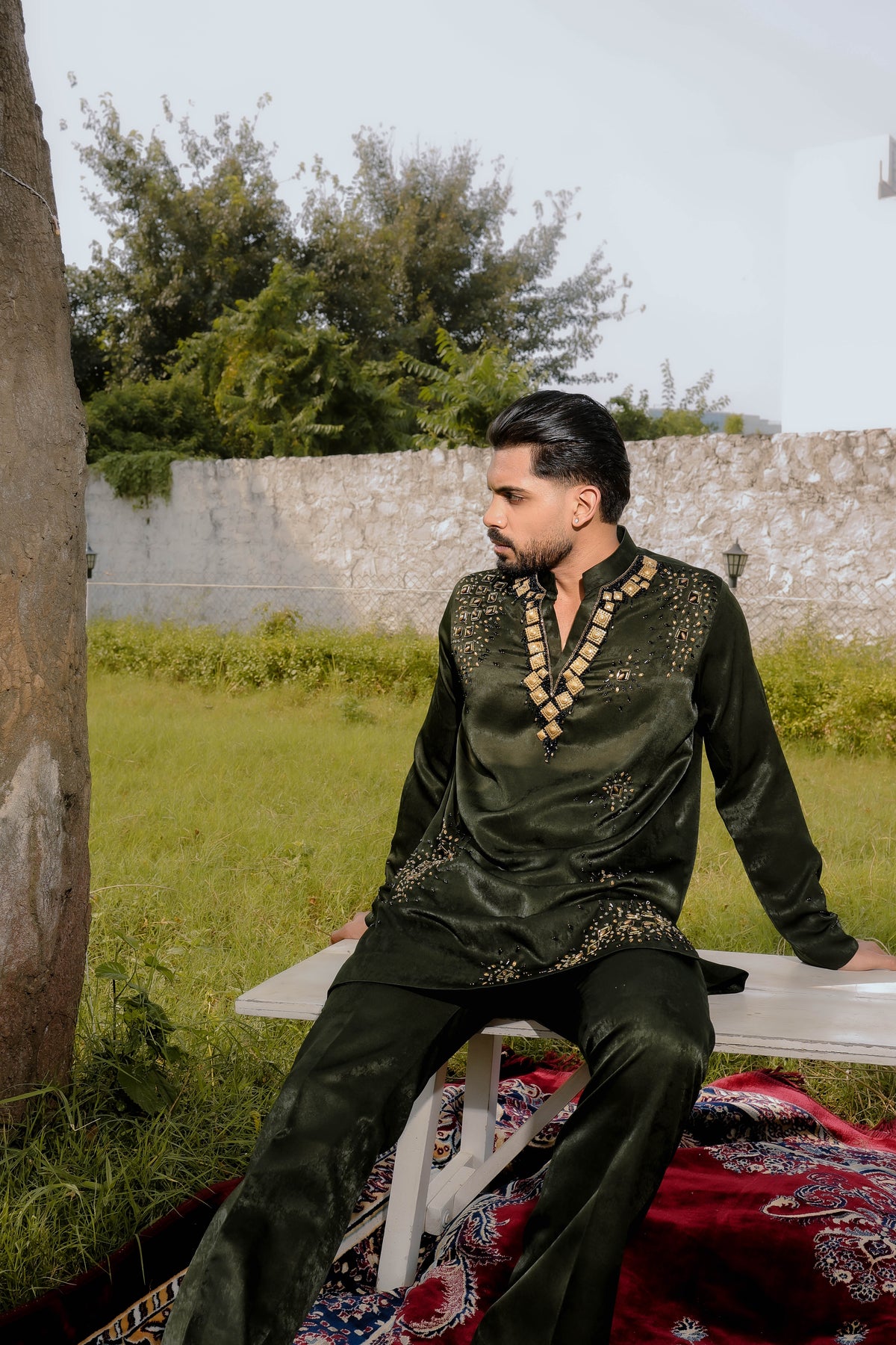 Green sparkle kurta set