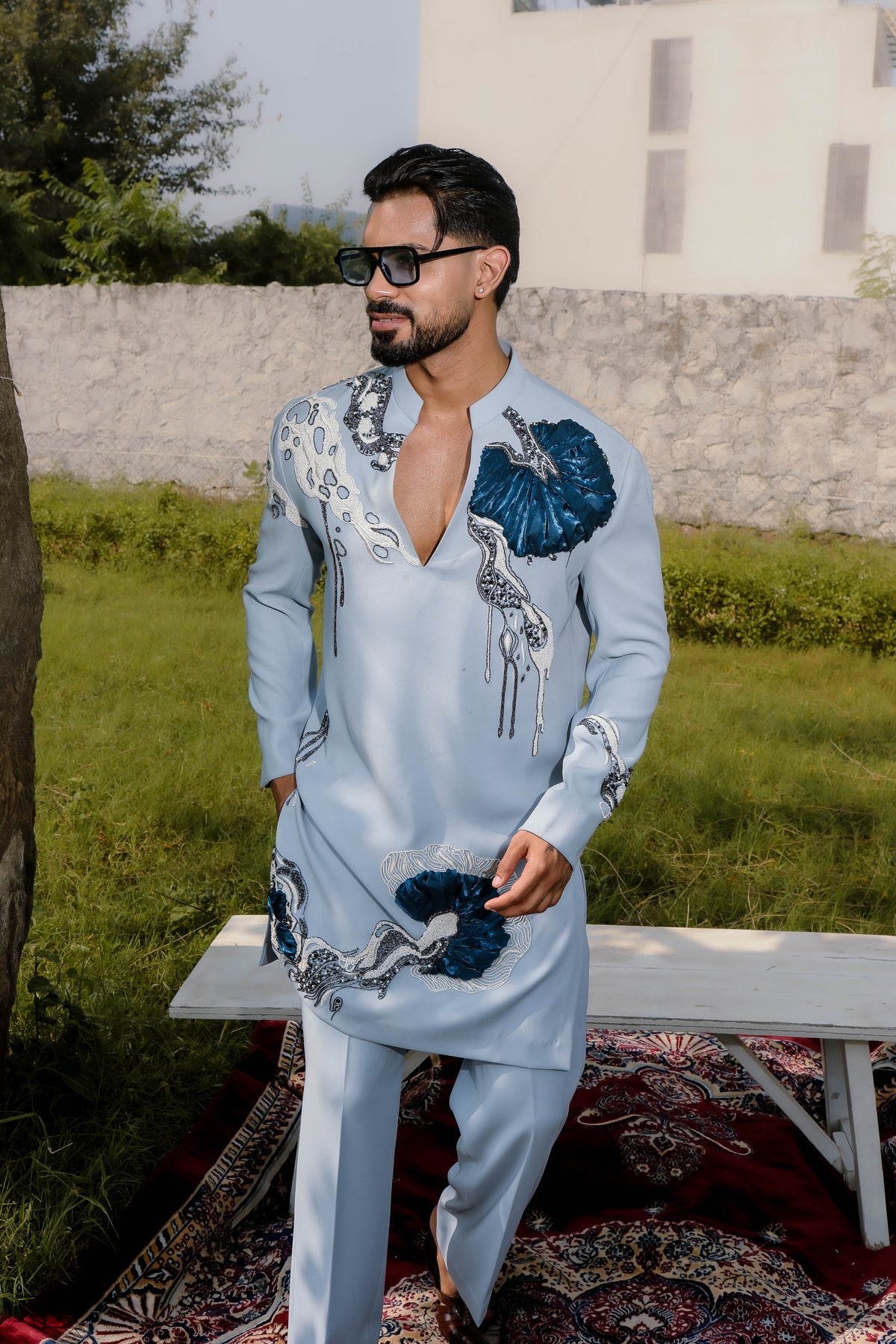 Blue flower kurta set