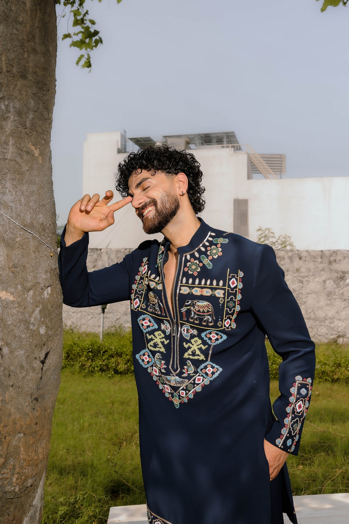 Blue Regal elephant kurta set