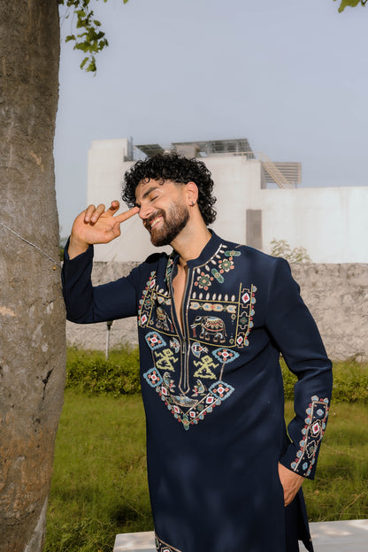 Blue Regal elephant kurta set