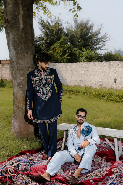 Blue Regal elephant kurta set
