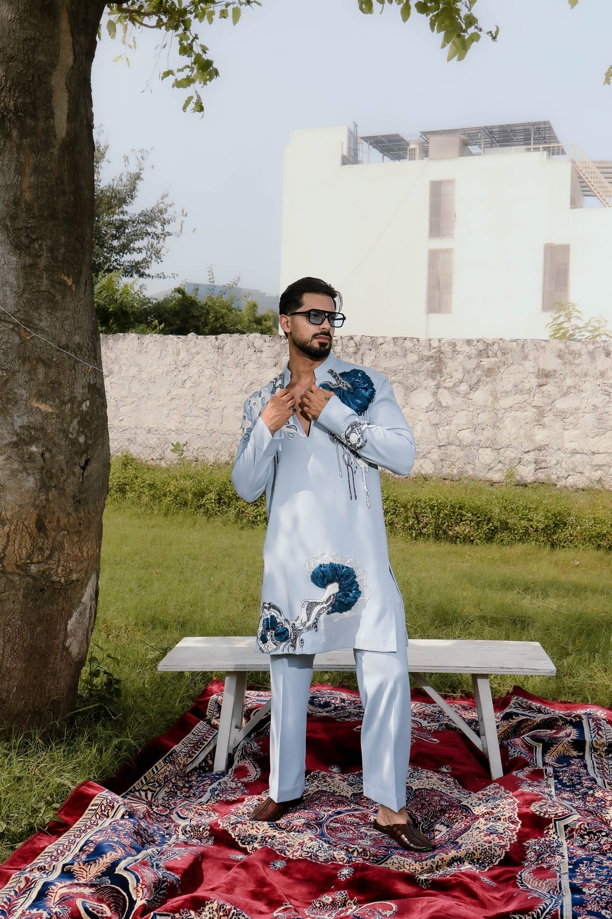 Blue flower kurta set