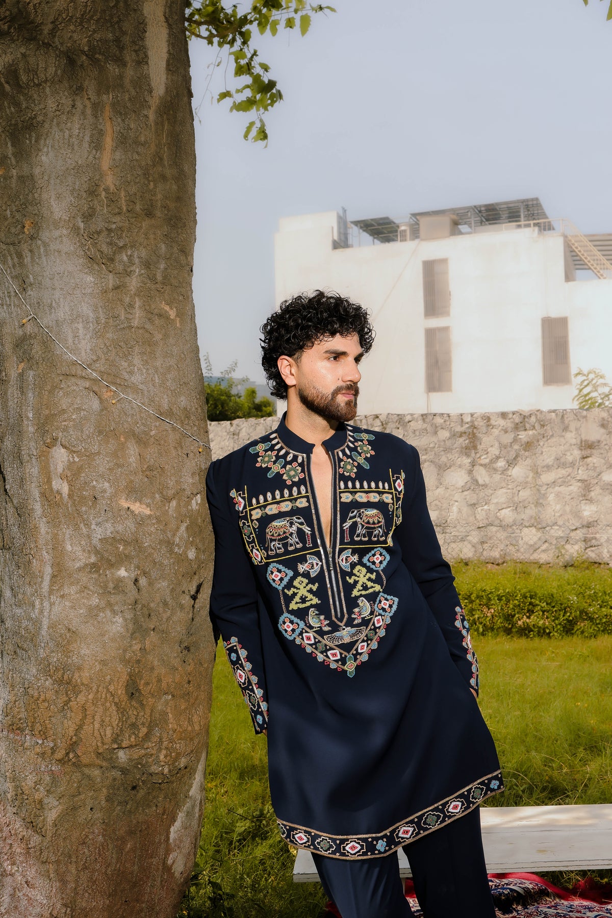 Blue Regal elephant kurta set
