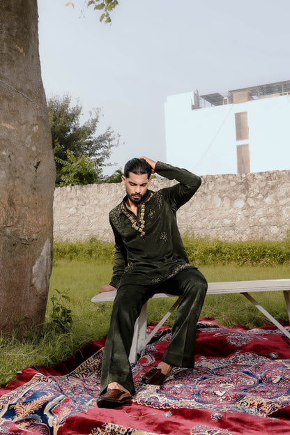 Green sparkle kurta set