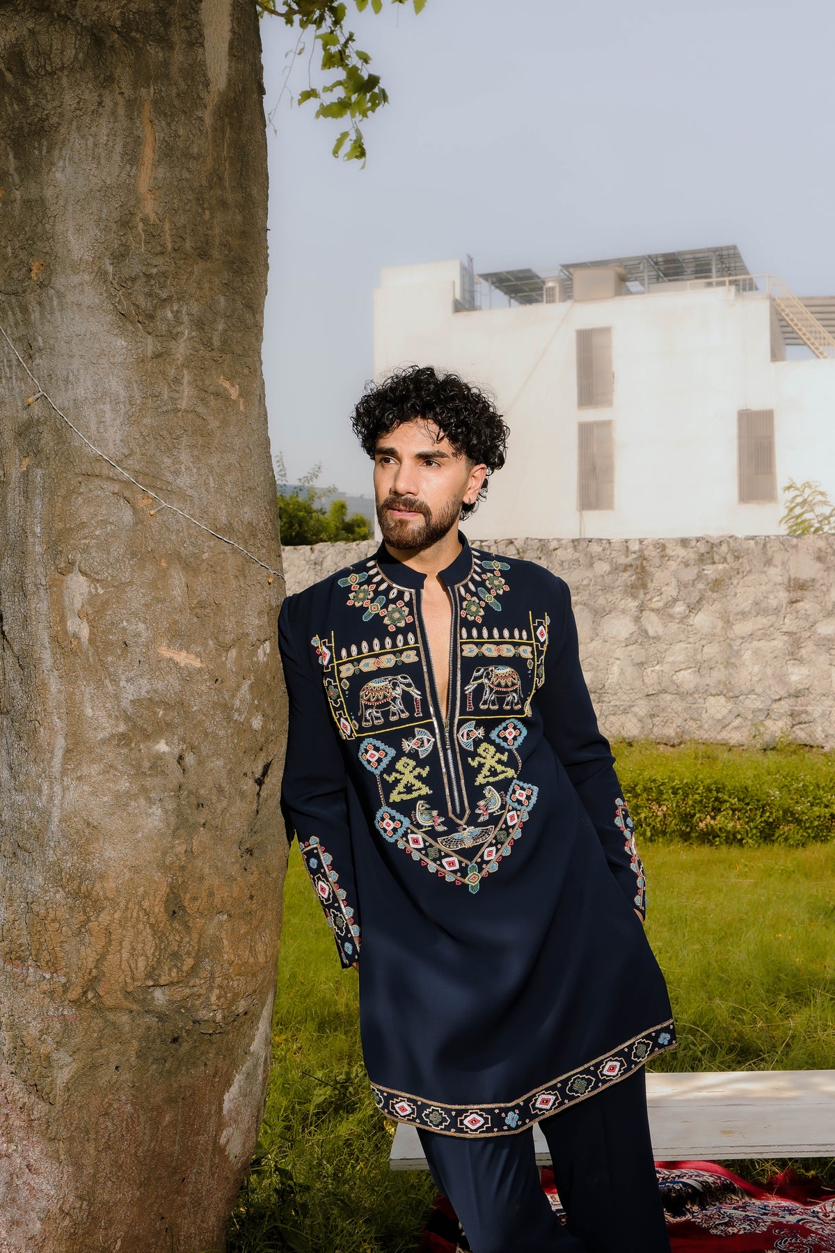 Blue Regal elephant kurta set