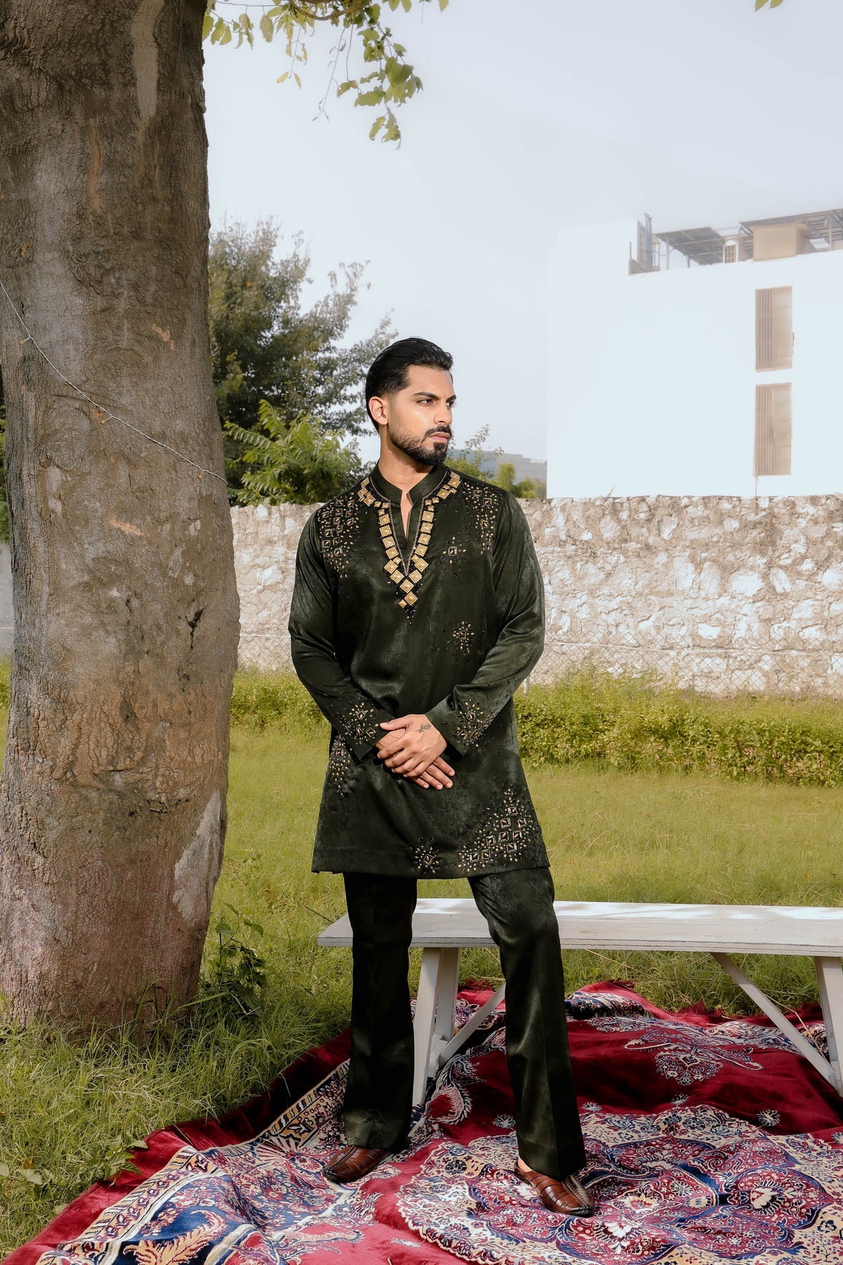 Green sparkle kurta set