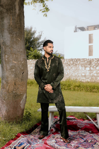 Green sparkle kurta set