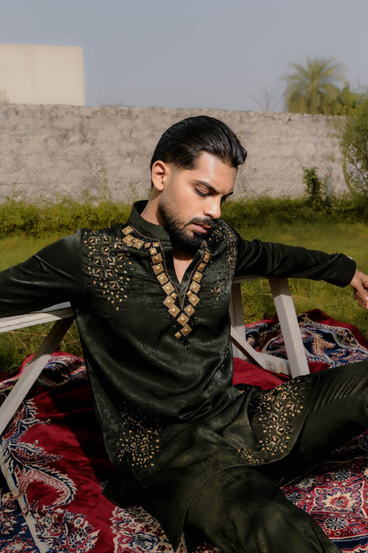 Green sparkle kurta set