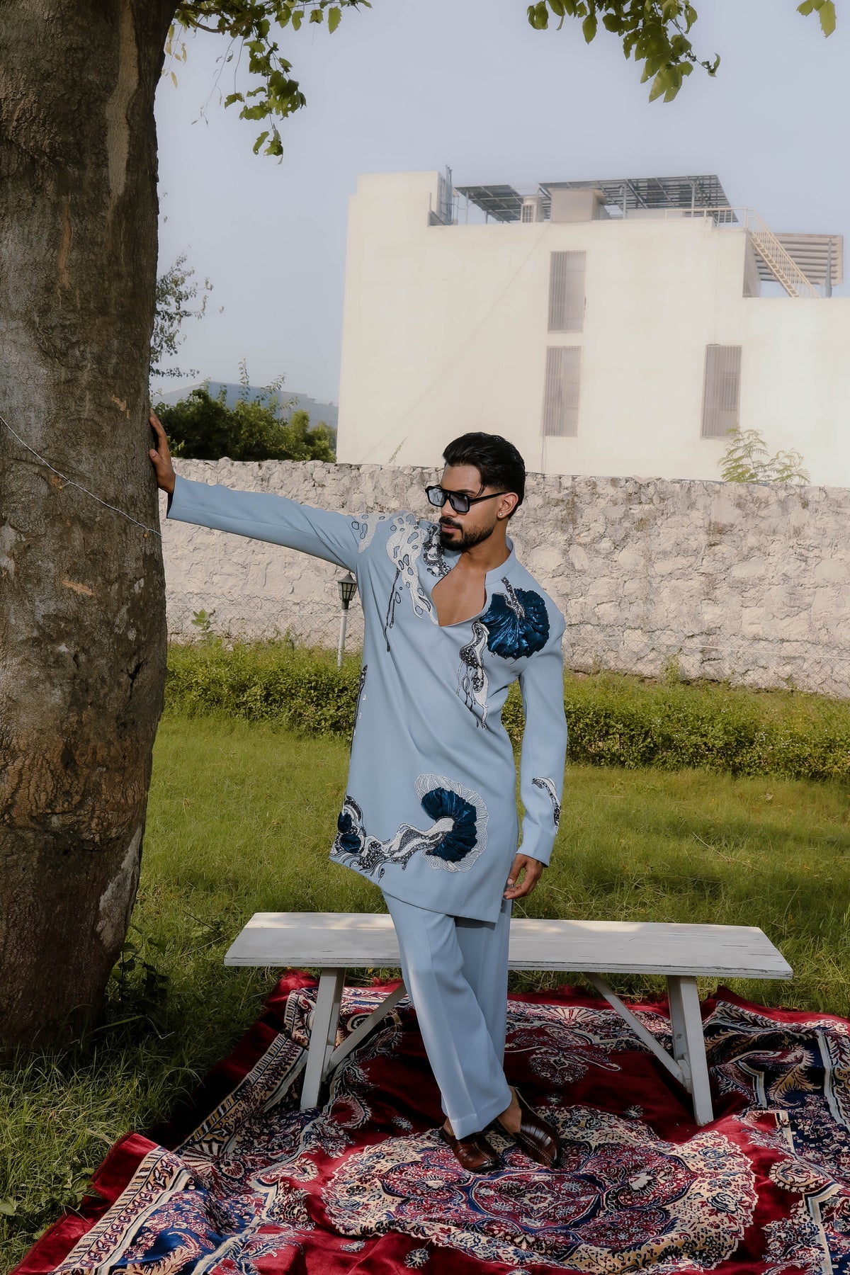 Blue flower kurta set