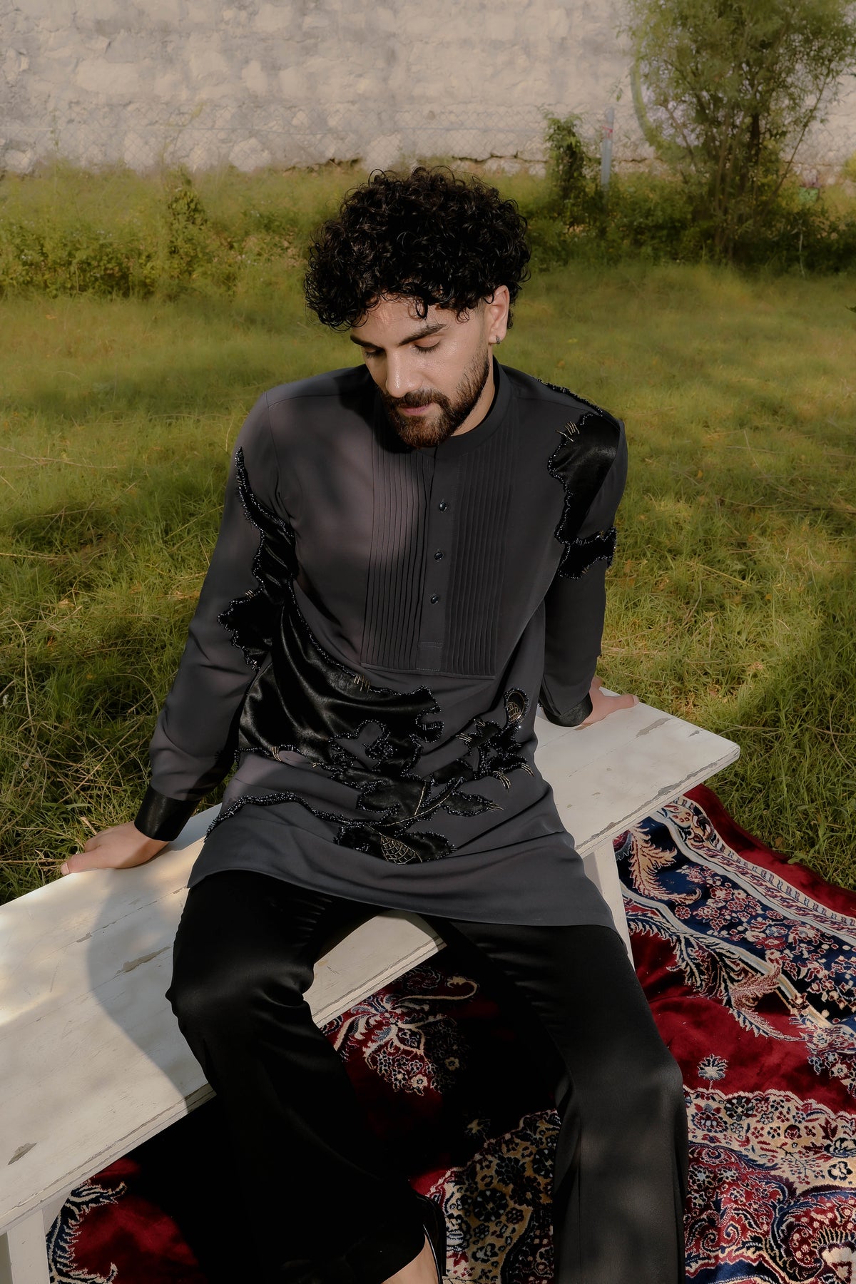 Grey pintex kurta set