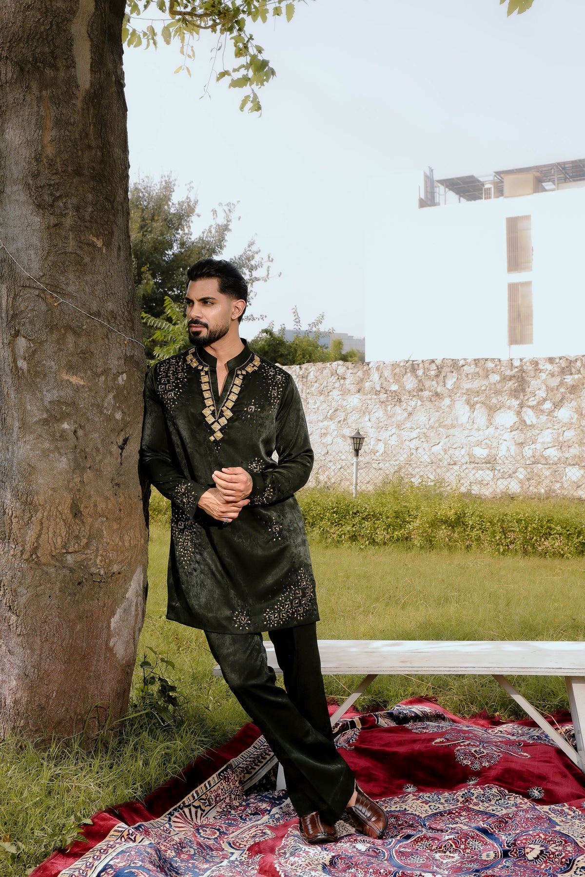 Green sparkle kurta set