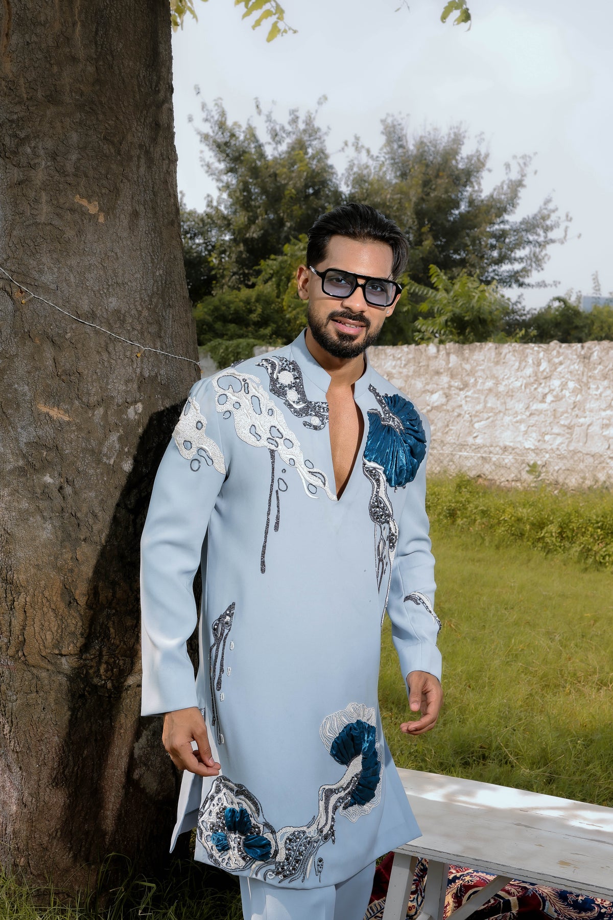 Blue flower kurta set