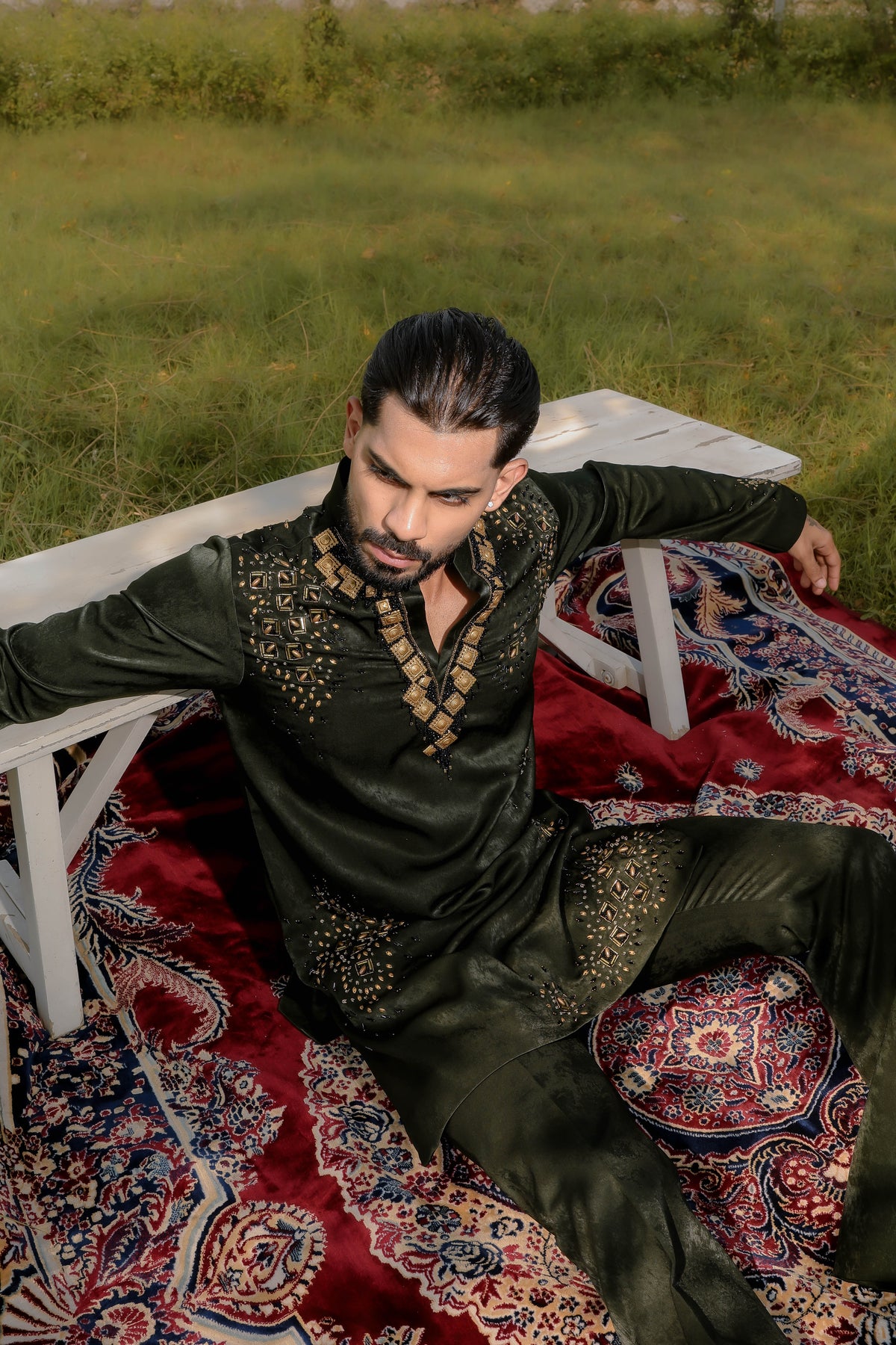 Green sparkle kurta set