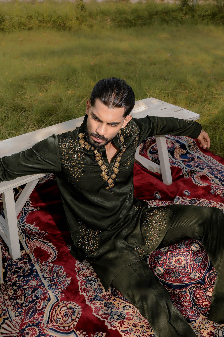 Green sparkle kurta set