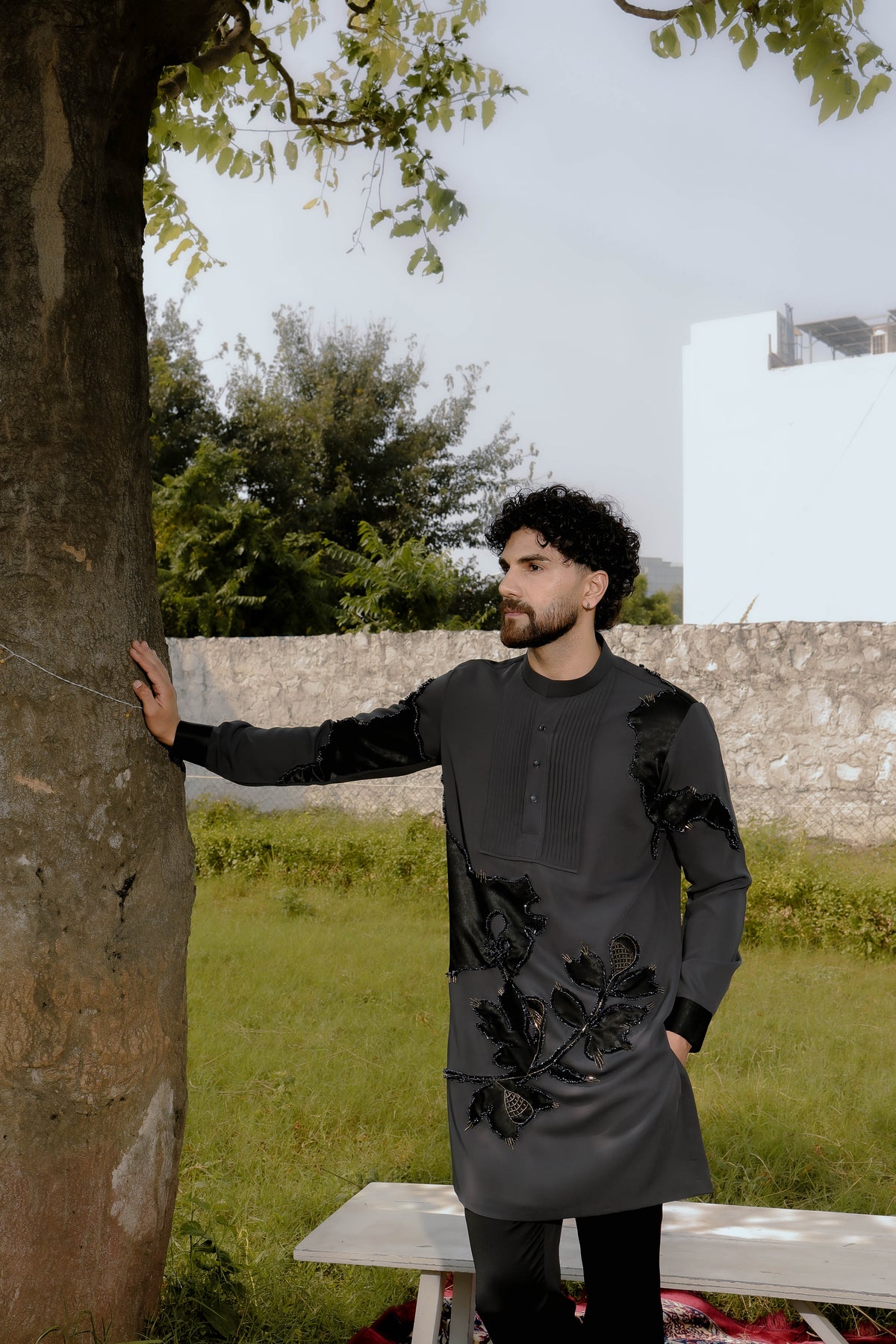 Grey pintex kurta set