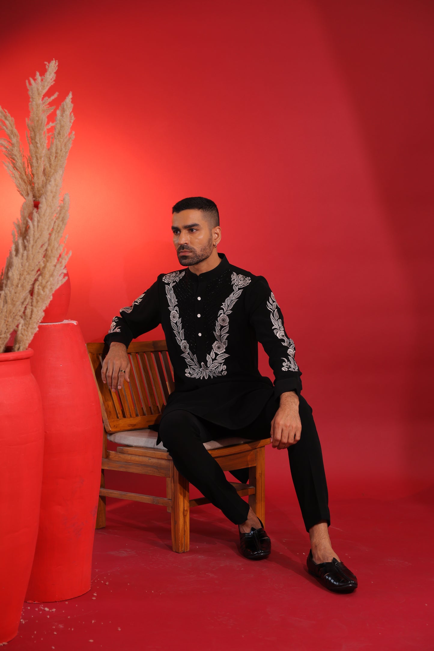 Black & white flower kurta set