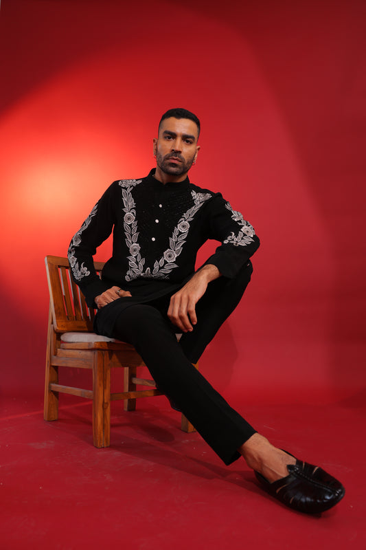 Black & white flower kurta set