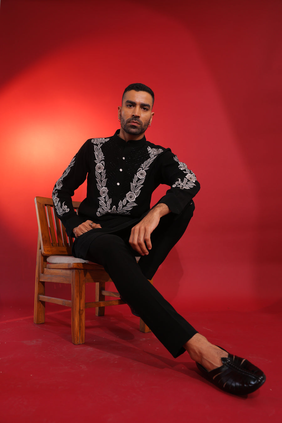 Black & white flower kurta set