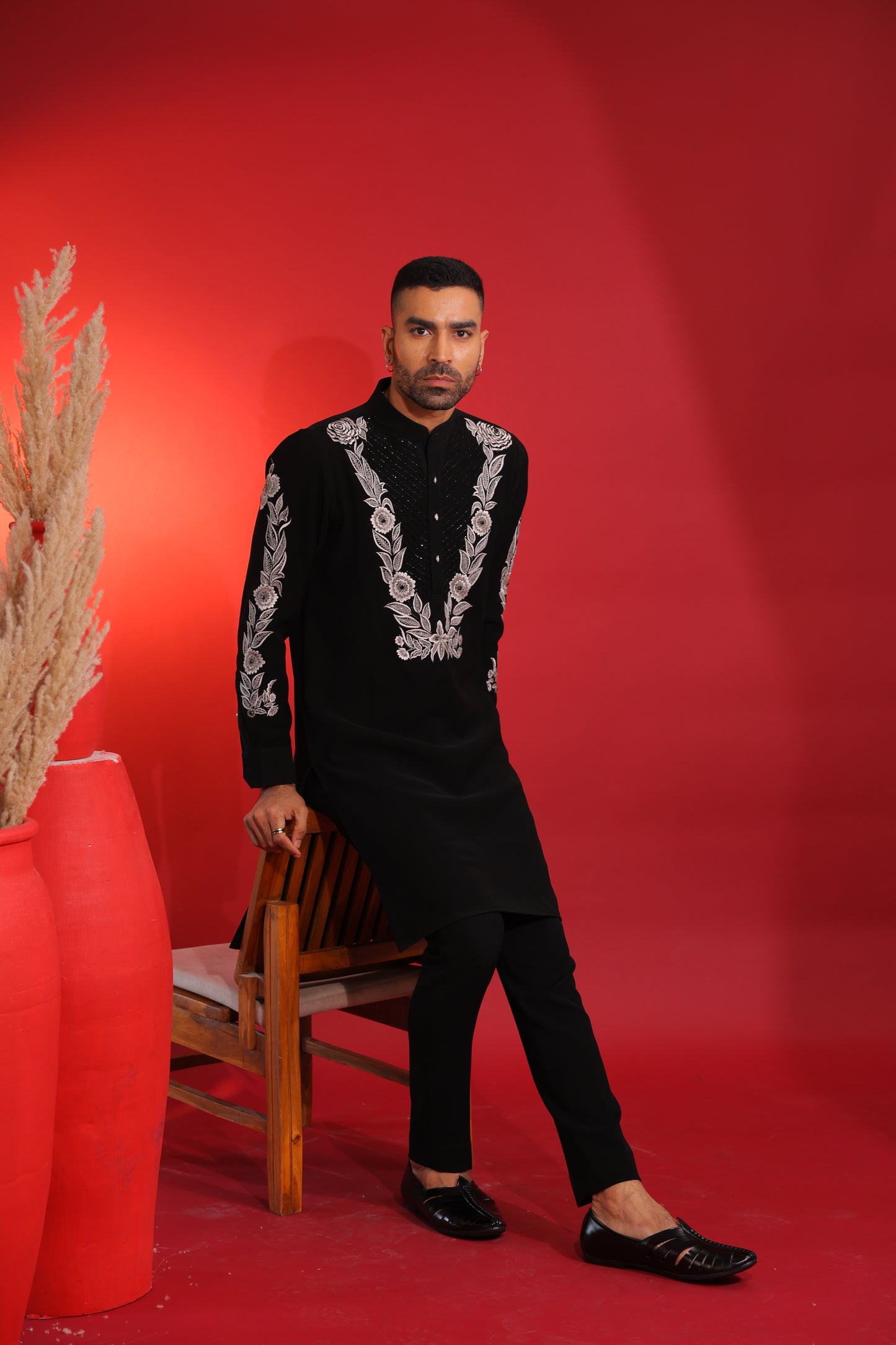Black & white flower kurta set