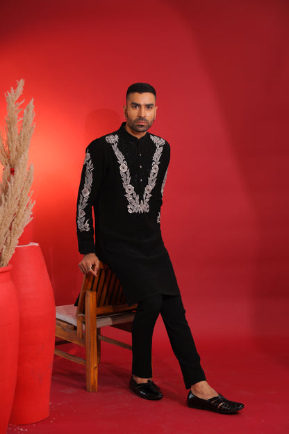 Black & white flower kurta set