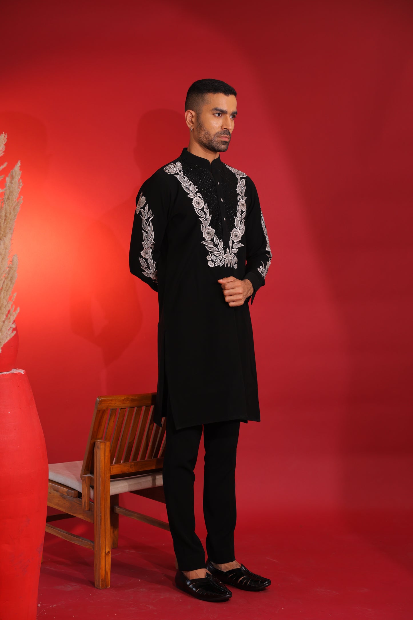 Black & white flower kurta set