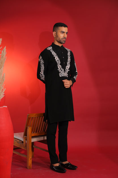 Black & white flower kurta set