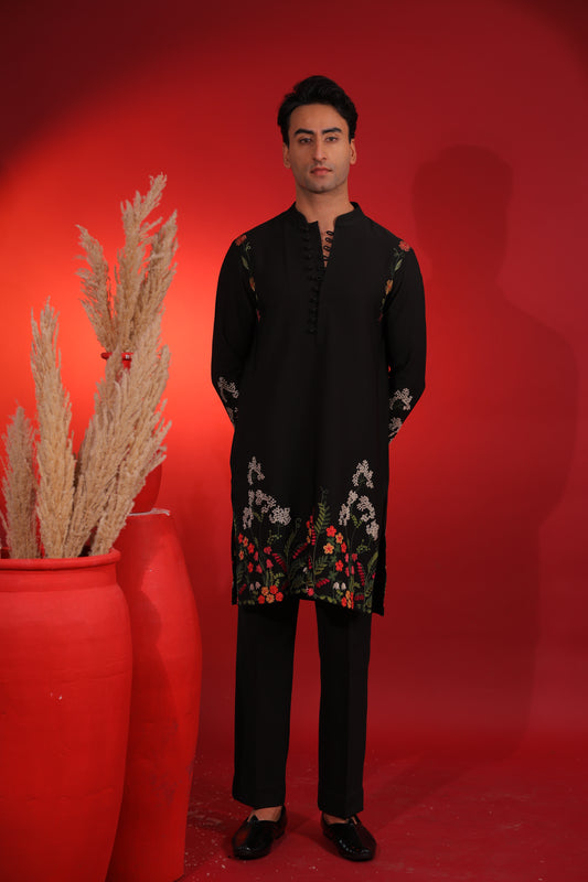 Black phulkari kurta