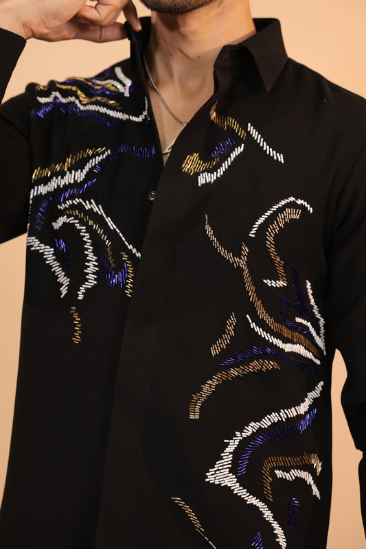 Black multiple embroidery shirt