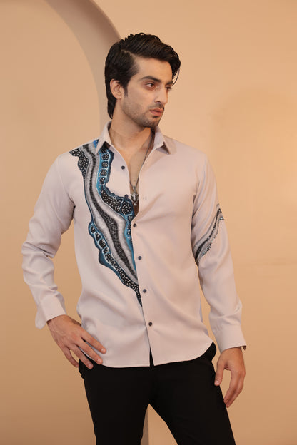 Grey Hand painted embroidered shirt