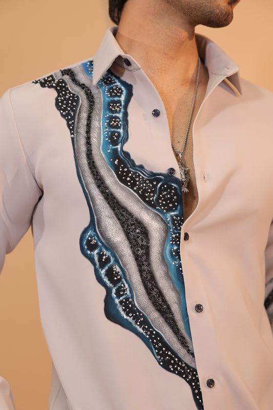 Grey Hand painted embroidered shirt