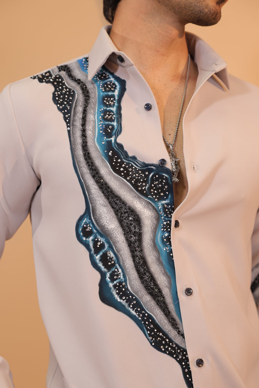 Grey Hand painted embroidered shirt