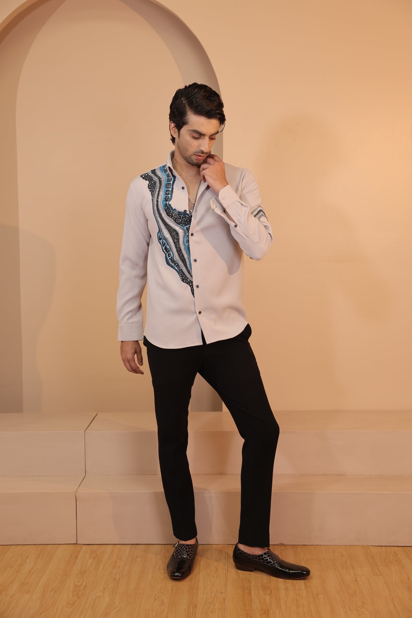Grey Hand painted embroidered shirt