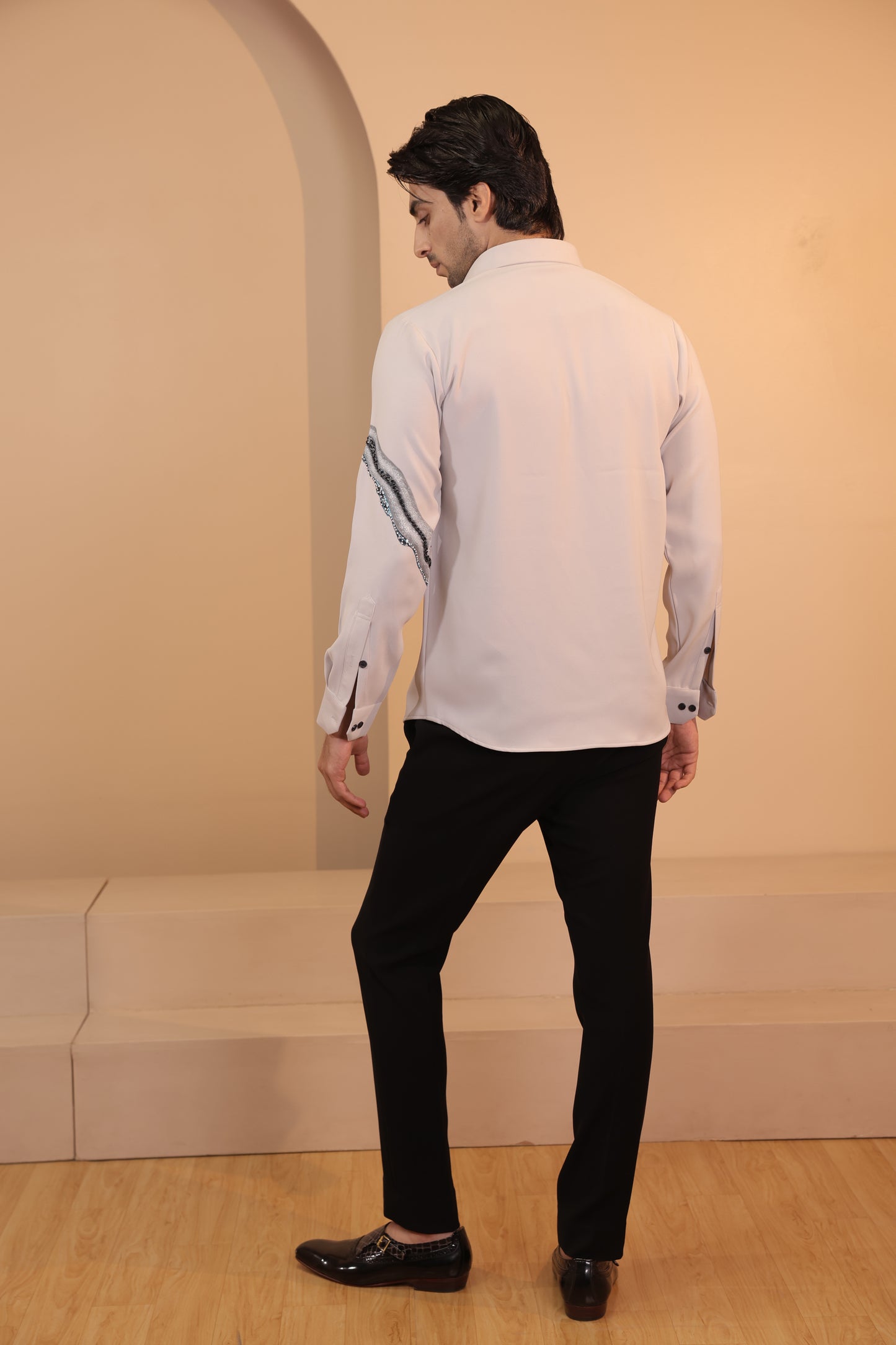 Grey Hand painted embroidered shirt