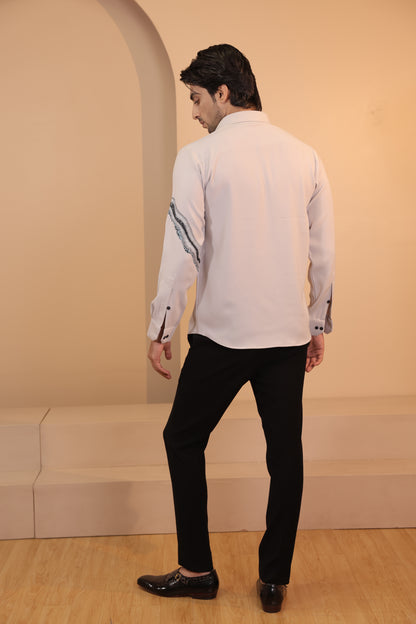 Grey Hand painted embroidered shirt